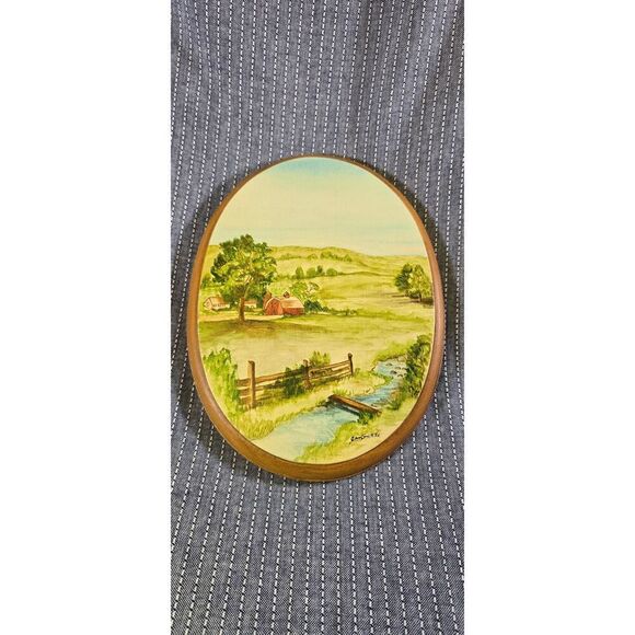 Vintage Hand Painted Rural Landscape Wall Art Signed Jean Smith '73 - Picture 2 of 6